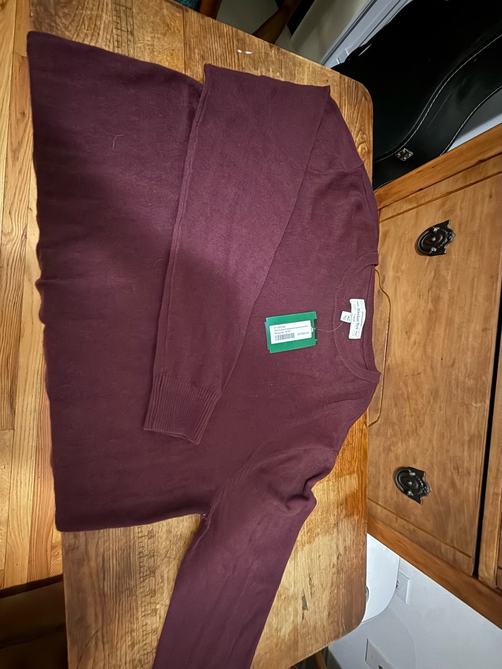 Hawker Rye Cotton Cashmere Crewneck Sweater - Burgundy - Picture 2 of 3
